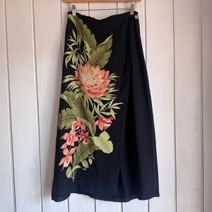 Tommy Bahama Black Silk Tropical Floral Skirt